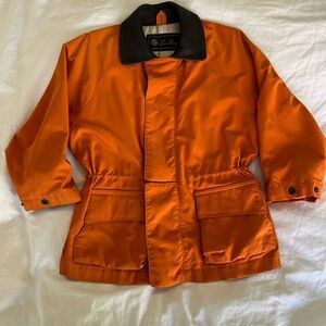 Loro Piana Toddler Orange Horsey Utility Jacket with Leather Collar